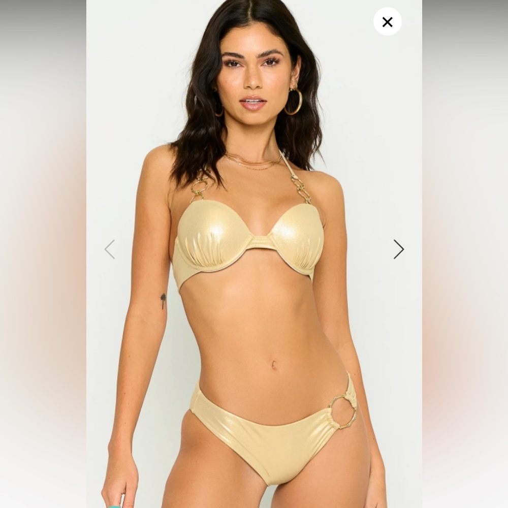 Beach Bunny Gold Bikini NWT Both Size Large Kelsie Top Hally Bottom